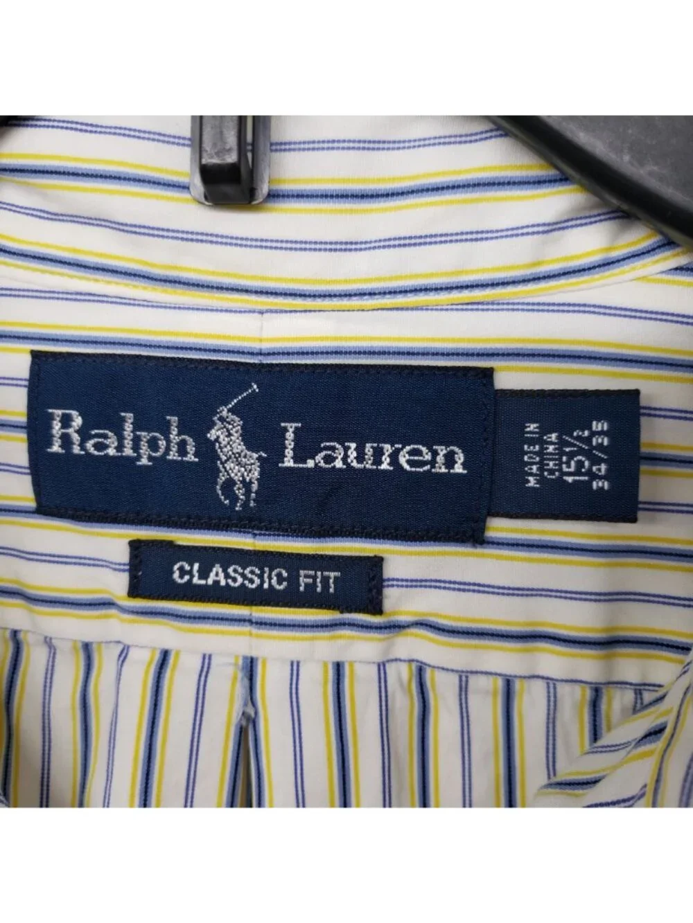 Ralph Lauren White Blue Yellow Stripe Button Down Shirt Mens 15 1/2 34 35